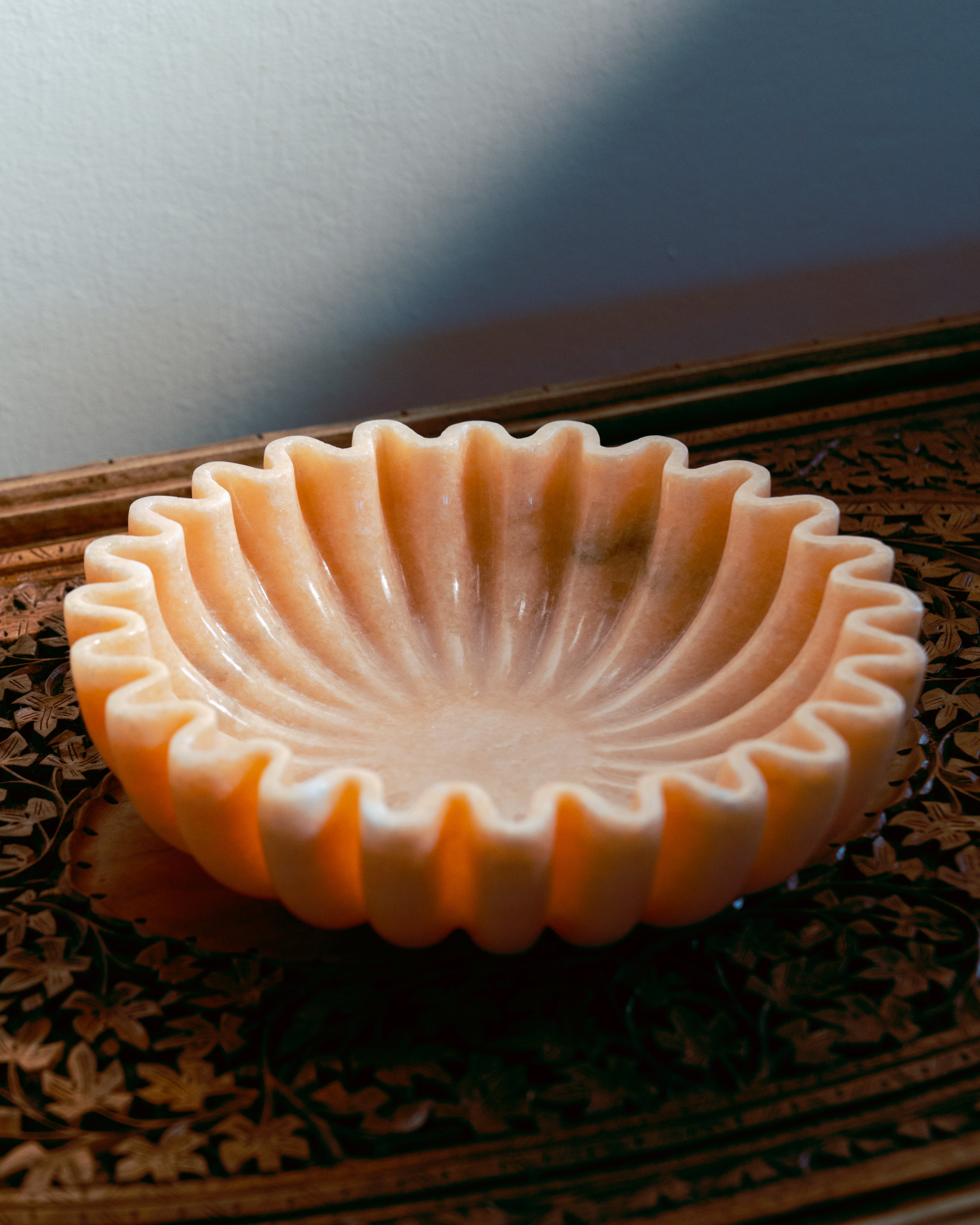 Fluted Pink Makrana Marble Bowl