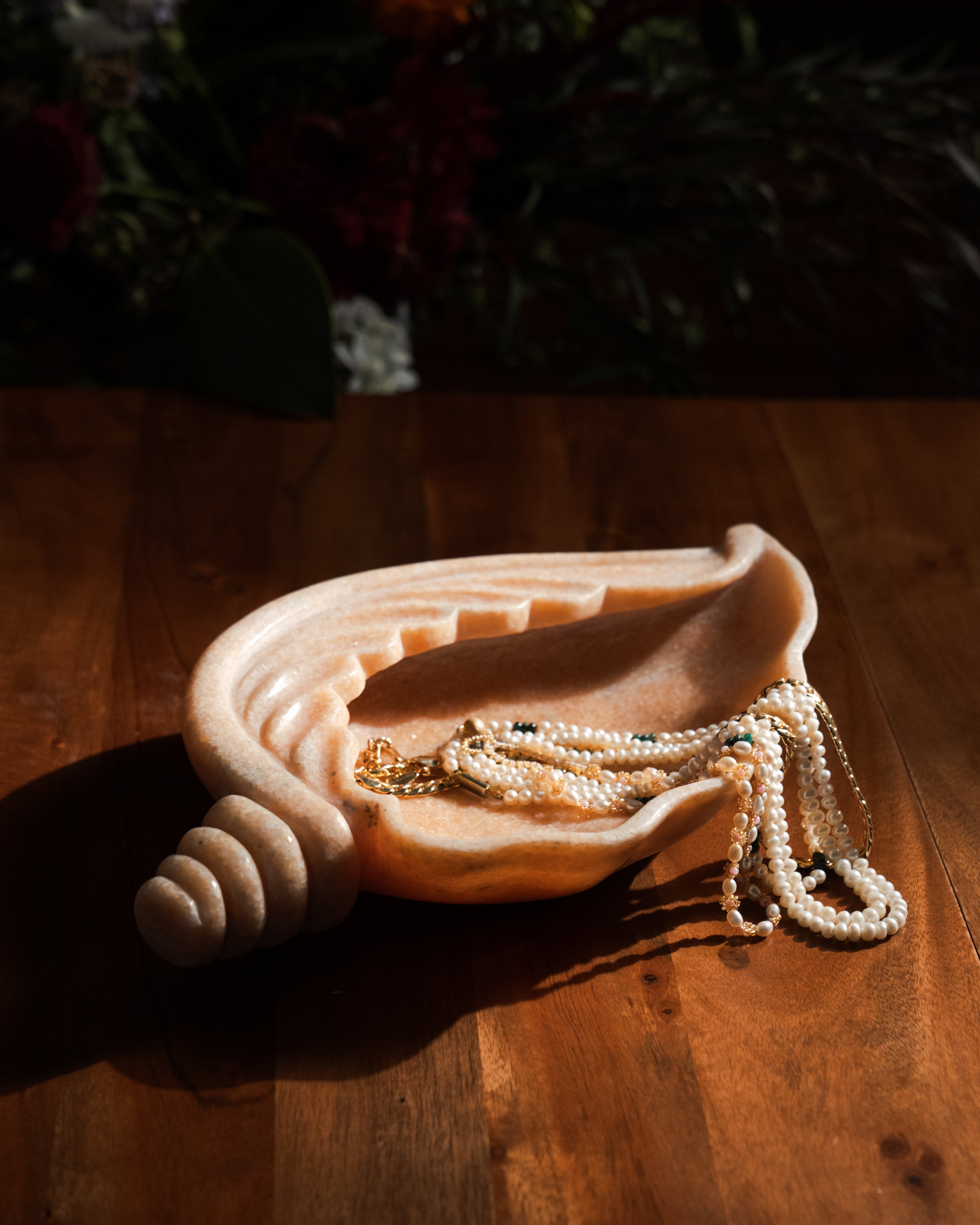 Pink Makrana Marble Shell Bowl